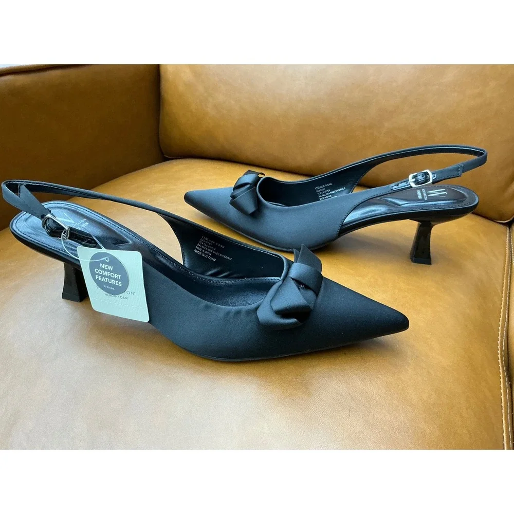 Worthington Wor Rising Pumps Womens 11 Black New Bow Slingback Kitten Heel